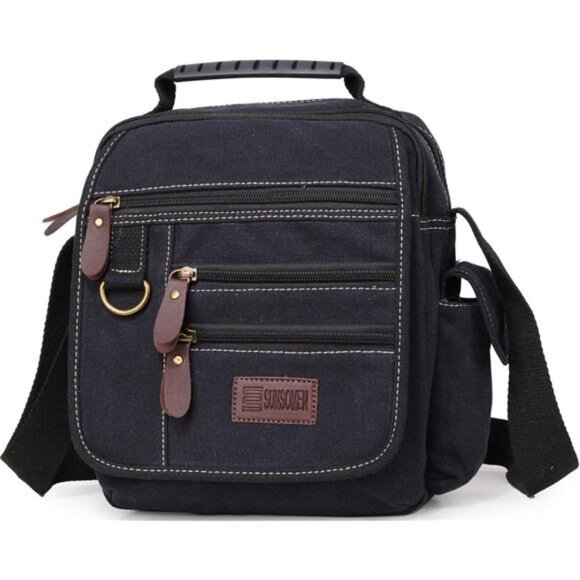 Mens bag Canvas Shoulder Bag Small Messenger Crossbody Bag Work Bag Vintage - Picture 1 of 7